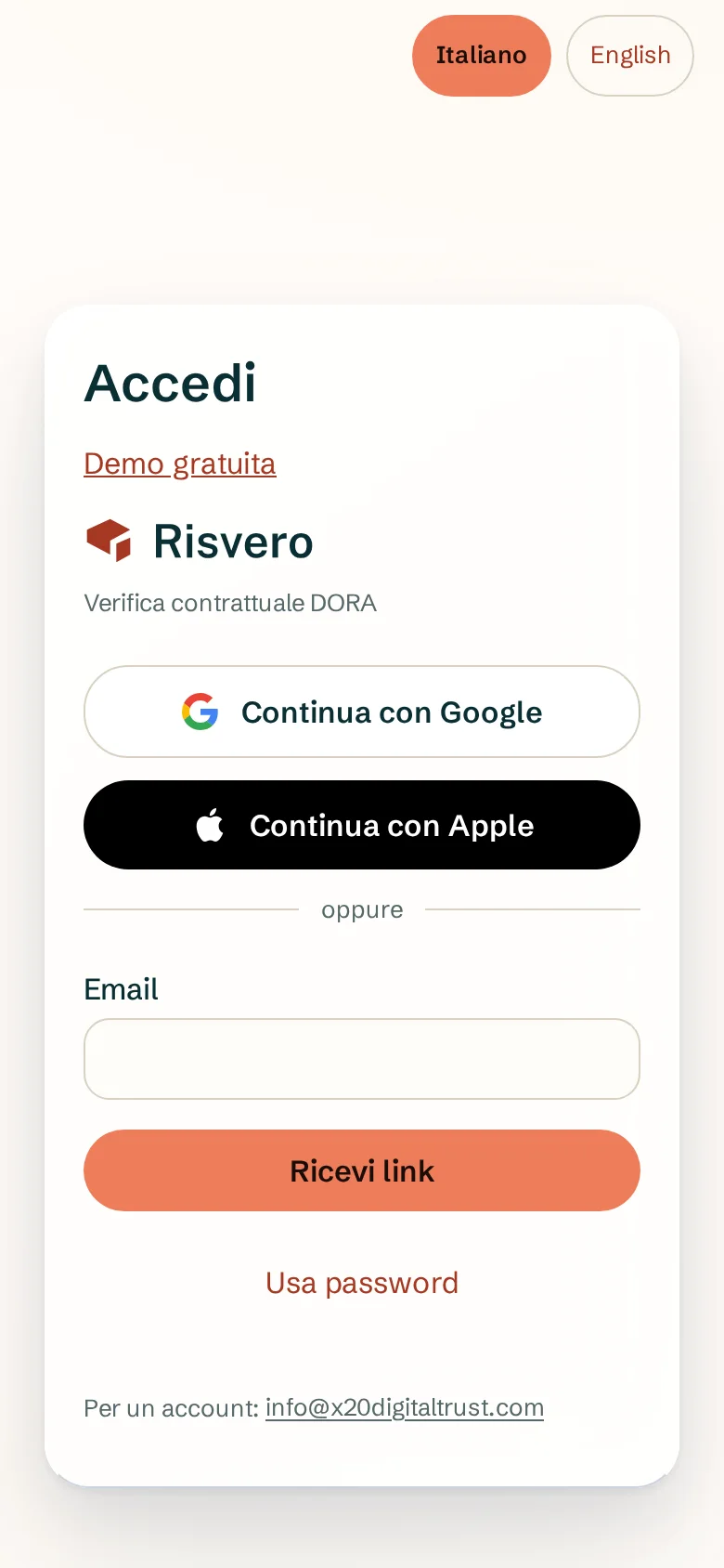 App Risvero su telefono: accesso