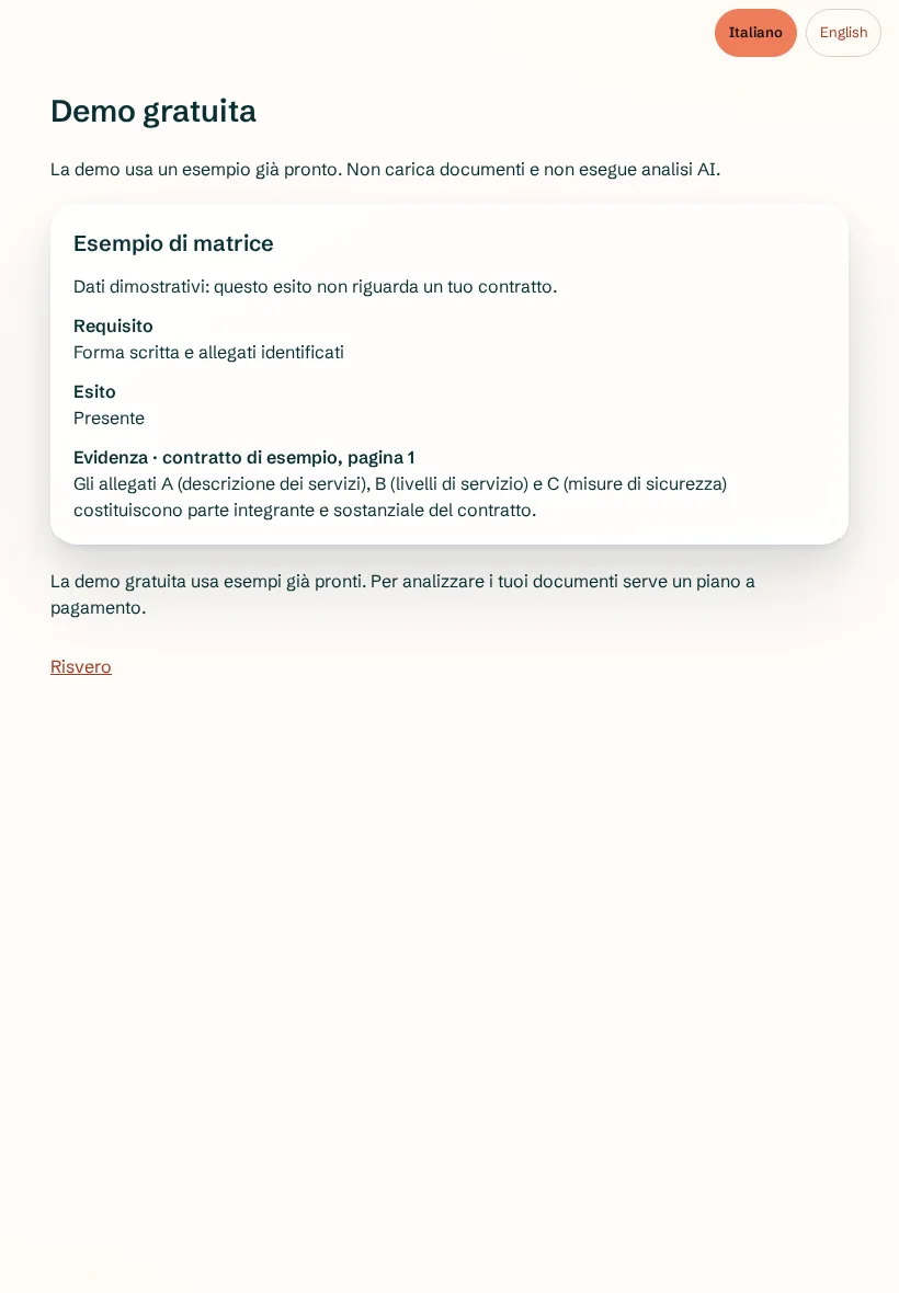 App Risvero su tablet: demo gratuita con un esempio di matrice